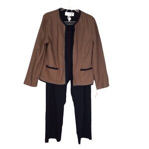 Sag Harbor Classic 2 Piece Black Tan Houndstooth Jacket & Pant Suit Set Size 12